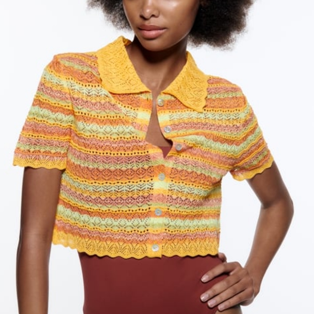 Zara Limited Edition Knit Pointelle Polo Shirt